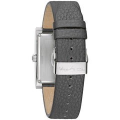 Bulova Frank Lloyd Wright Robie House Stainless Steel 3-Hand Quartz Watch, Gray Leather Strap Style: 96A287, Silver-Tone and Blue
