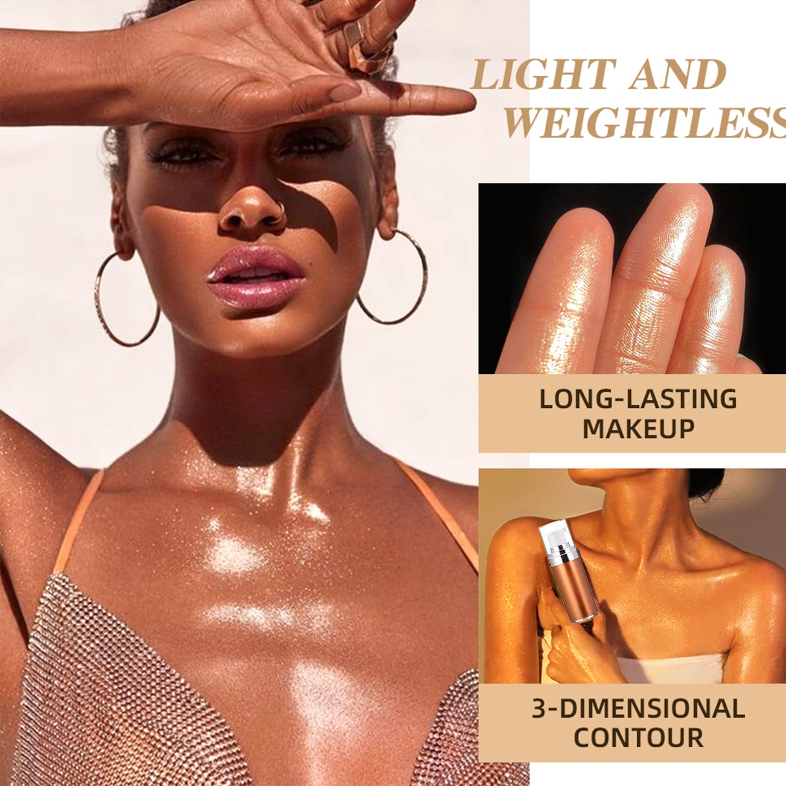 Liquid Body Shimmer, Silky Body Glitter Shimmer Oil, Body Highlighter Liquid Illuminator, Shimmer Lotion for Body Makeup, Cream Body Glow Bronzer Drops Luminizer (Bronze Drops)