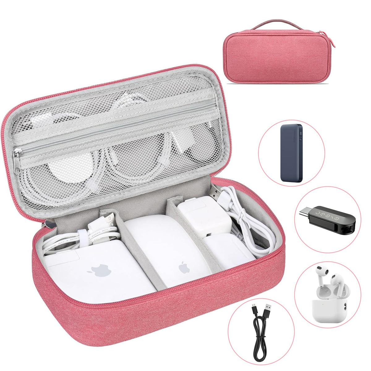 STAYOUNG Portable Electronic Accessory Bag - Cable Organizer, Travel Gadget Organizer, Compatible Charger USB Cable SD Memory Card Headset Hard Drive (Pink)