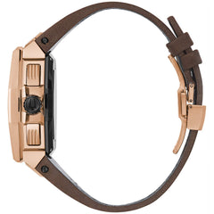 Bulova Men's Series X High Precision Quartz Chronograph Watch, Sapphire Crystal, Continous Sweeping Secondhand - Rose Gold/Brown Leather Strap