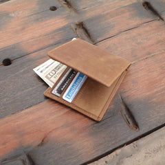 Polare Men's RFID Blocking Vintage Italian Genuine Leather Slim Bifold Wallet Handmade - Brown
