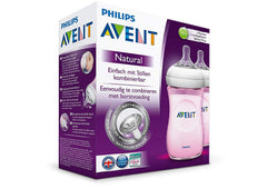 AVENT Philips Natural Feeding Bottle, 260ml, 2 Pack - Pink, SCF694/27