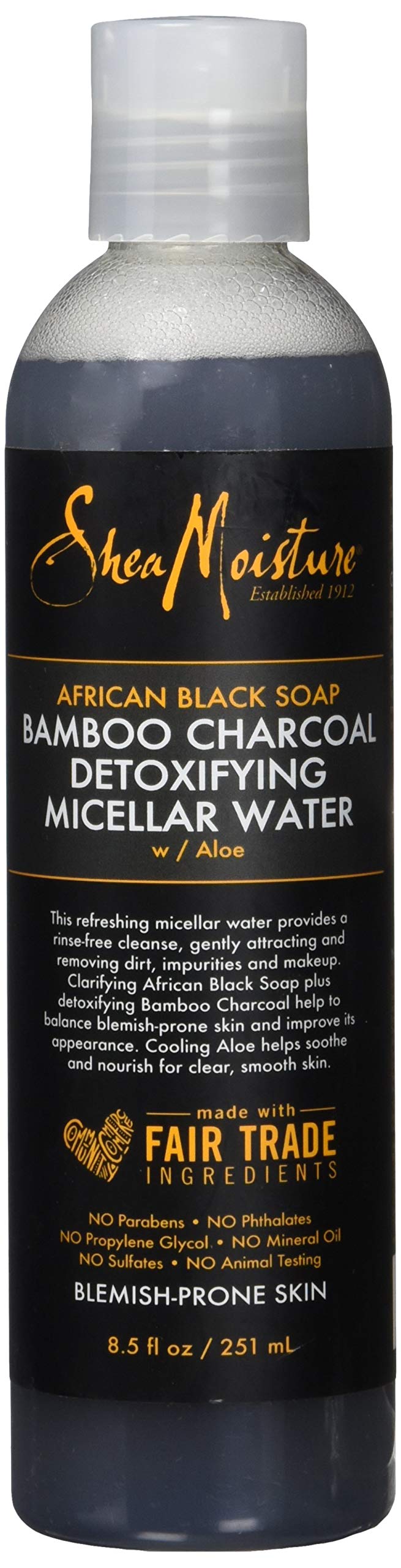 Shea Moisture African Black Soap Bamboo Charcoal Detoxifying Micellar Water, 8.5 Ounce