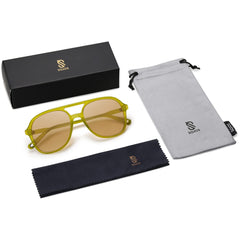 SOJOS Retro Vintage Polarized Sunglasses Double Bridge Brow Bar Square Aviators SJ2174