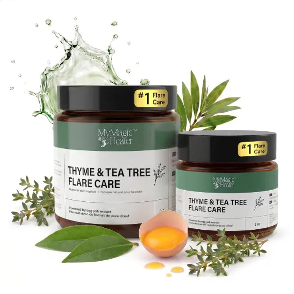MyMagicHealer Thyme & Tea Tree Flare Care DUO 4oz & 1oz Drawing Salve for Skin Breakouts, Ingrown Hair Bumps & Stubborn Flare Ups Home & On The Go Kit Natural Ingredients