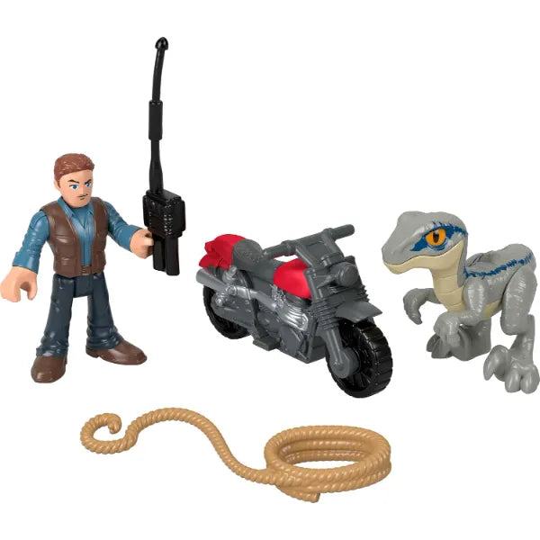 Fisher-Price Imaginext Jurassic World Dinosaur Toys Owen Grady & Blue Figure Playset for Preschool Pretend Play