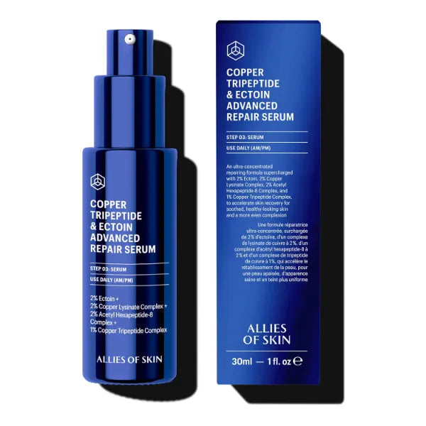 Allies of Skin Copper Tripeptide & Ectoin Advanced Repair Face Serum | Hydrating Moisturizer for Dry Skin | Anti Aging Skincare with Peptides | Treat Fine Lines & Wrinkles (1 Fl. oz)