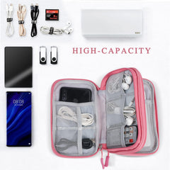 KOWVOWZ Electronics Accessories Organiser Bag, Double-Layer Travel Cable Organiser for Electronics Accessories, Travel Cable Organiser for Charger, Adaptors, Hard Drives, Mouse, SD Cards (Pink)
