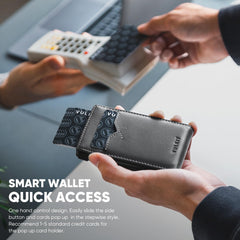 VULKIT Minimalist Wallet with Money Band RFID Wallet for Mens Pop Up Wallet Leather Wallet with ID Window & Elastic Band Closure - Grey