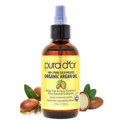 PURA D'OR 4 Oz ORGANIC Moroccan Argan Oil - 100% Pure & Cold Pressed Virgin Premium Grade Natural Moisturizer Treatment For Dry, Damaged Skin, Hair, Face, Body & Scalp - Men & Women