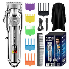 KEMEI Professional Hair Clippers for Men, Cordless Hair Trimmers Grooming Kit USB Rechargeable Outliner Clippers, Beard Trimmer Haircut Set for Home Use & Barbers Use, KM-517,Silver