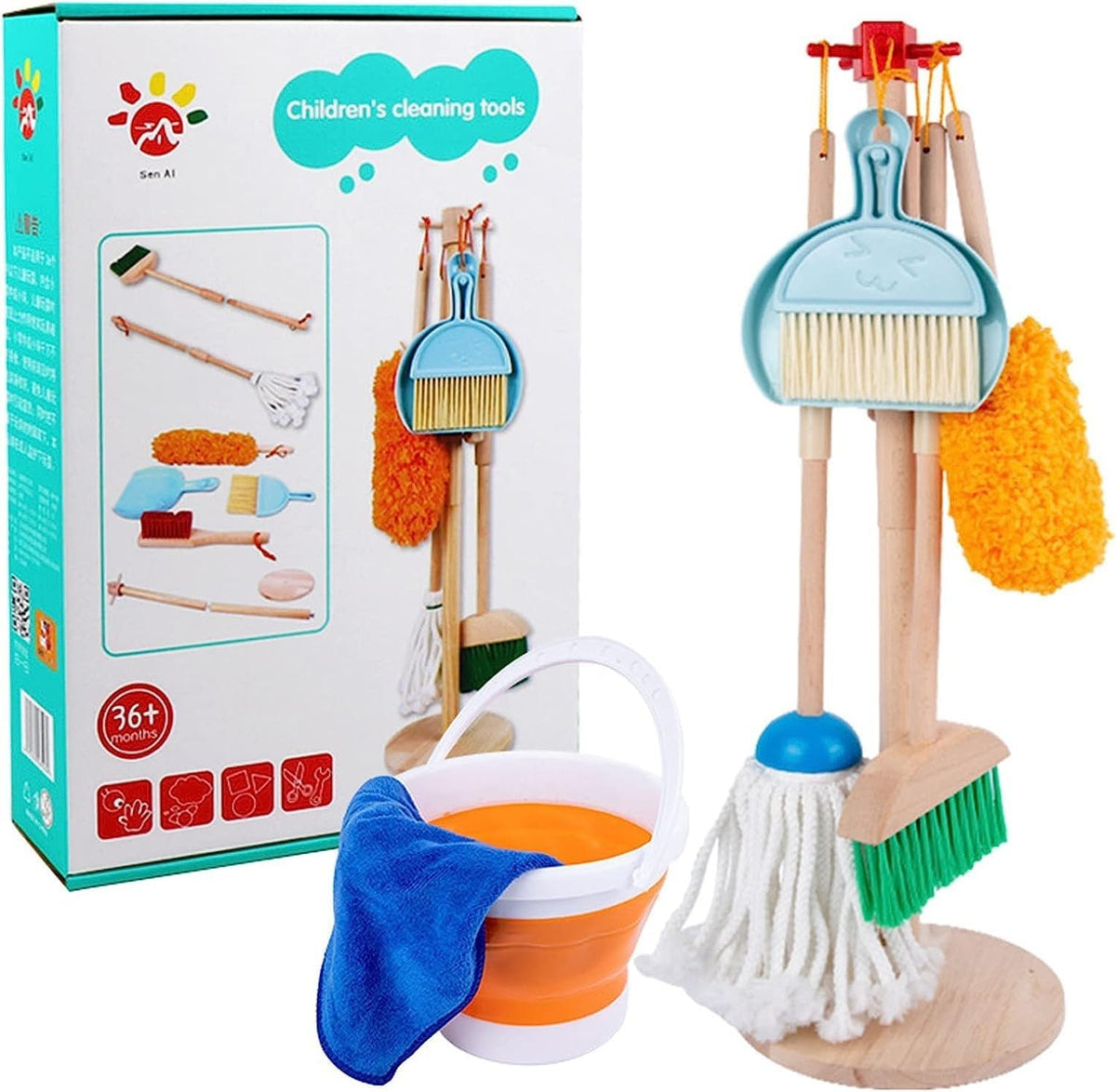 Limos Wooden Detachable Cleaning Toy for Kids 9-Piece Set