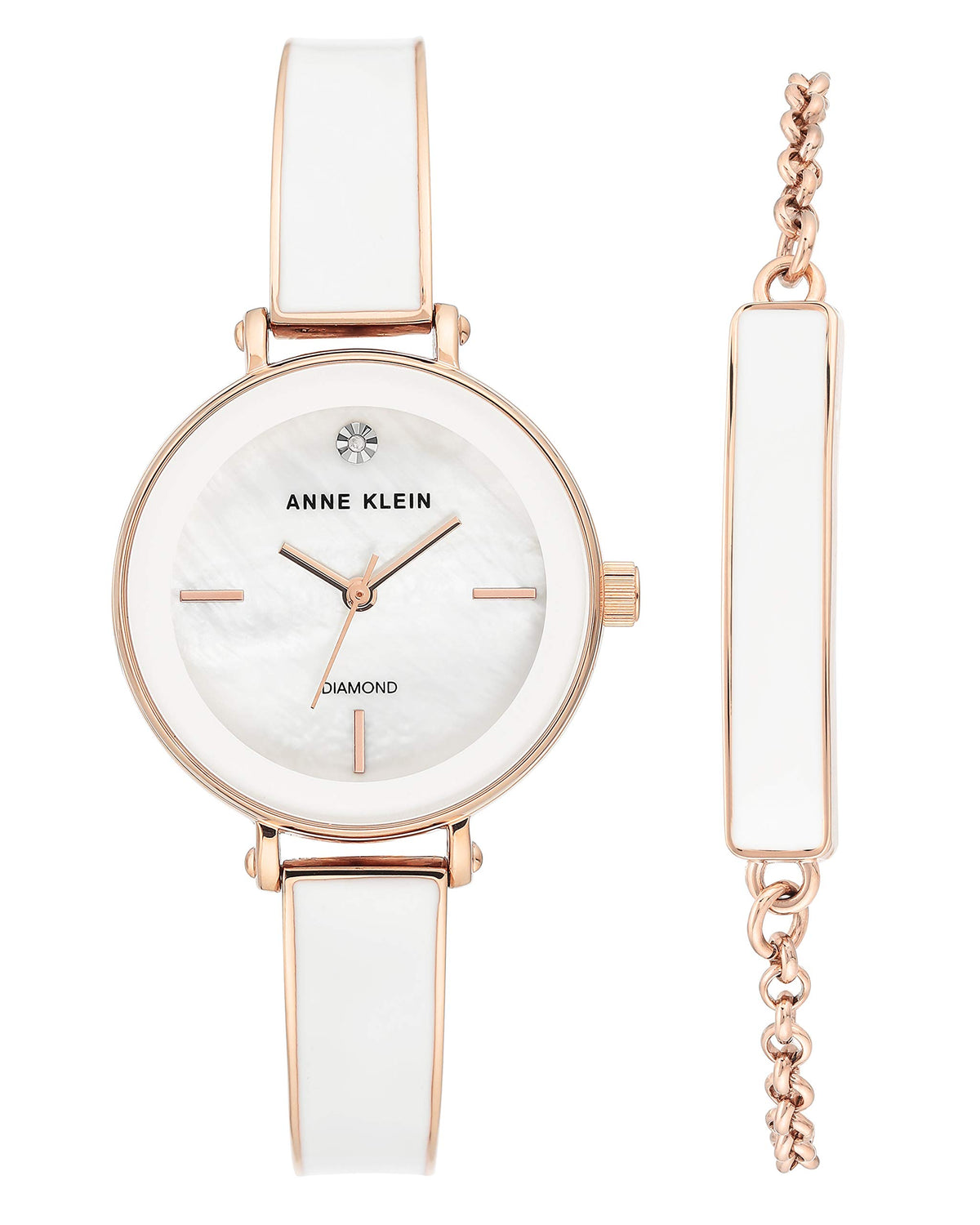 Anne Klein Women's Genuine Diamond Dial Bangle Watch with Bracelet Set, AK/3620