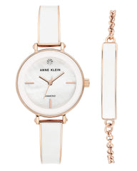 Anne Klein Women's Genuine Diamond Dial Bangle Watch with Bracelet Set, AK/3620