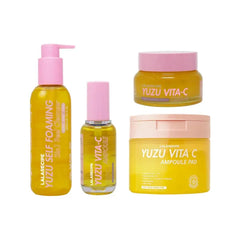 LALARECIPE Yuzu Vita C Line Day Skincare Routine for Glowing Skin; Yuzu Self-Foaming 3-in-1 Facial Cleanser & Yuzu Vita C Facial Ampoule & Yuzu Vita C Ampoule Pad & Yuzu Vita C Face Cream