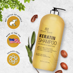 Botanic Hearth Keratin Shampoo and Conditioner Sulfate Free Set - Volumizing & Smoothing - with Argan Oil, Collagen & Biotin, Restores Dry, Dull & Damaged Hair to Natural Shine & Luster, 16 fl oz each