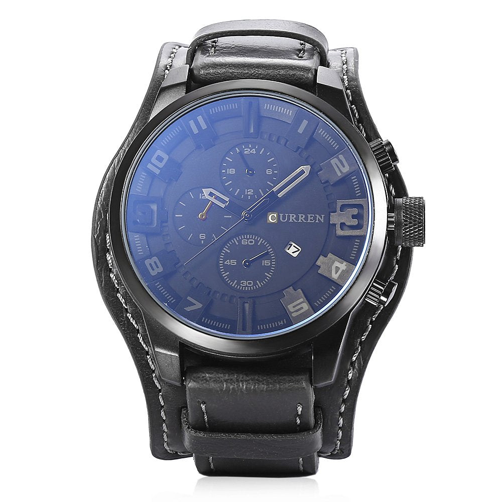 Curren 8225 Casual Decorative Sub-dial Male Quartz Watch Black watch for Men - Casual Watch Black