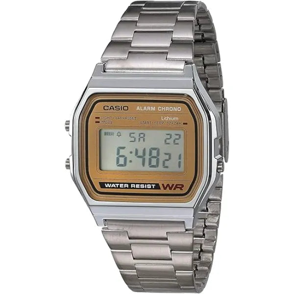 Casio A158WA Series | Unisex Digital Watch | Vintage | WR | 100 SEC Stop Watch | Daily Alarm | Regular Time Keeping: Hour, Minute, Second, PM, Date, Day | Led Light | 7 Yr Battery