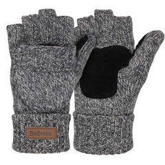 Winter Gloves, Convertible Wool Mittens for Men and Women, Warm Thermal Knit Flip Top Snow Glove for Cold Weather - Light Grey