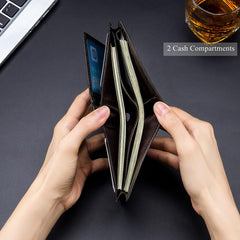 BULLCAPTAIN Large Capacity Genuine Leather Bifold Wallet/Credit Card Holder for Men with 15 Card Slots QB-027 (Olive Green)