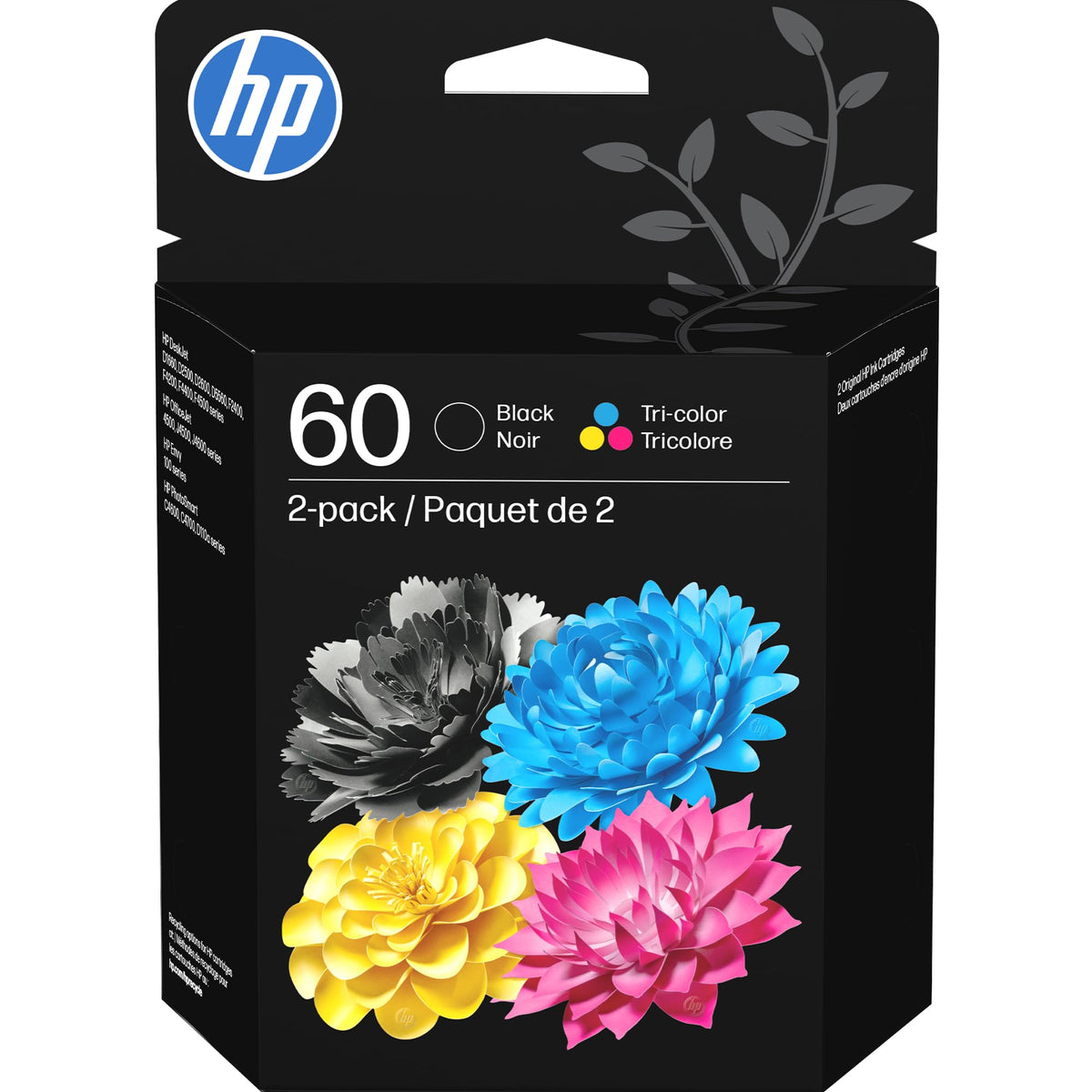 HP 60 Black/Tri-Color Ink Cartridges (2-pk) | DeskJet D1660, D2500, D2600, D5560, F2400, F4200, F4400, F4580, Envy 100, OfficeJet J4500, J4680, 4500, PhotoSmart C4600, C4700, D110a | N9H63FN