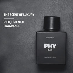 Phy Black | Eau de Toilette | Indian Oud + Sichuan Pepper | The scent of luxury | Bold & Confident | Long-lasting perfume for Men | Premium Fragrance | 100 ml