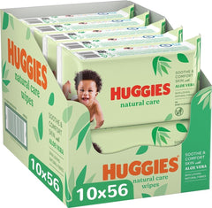 Huggies Natural Baby Wipes, Aloe Vera Wipes, 10 Pack x 56 Wipes (560 Wipes)