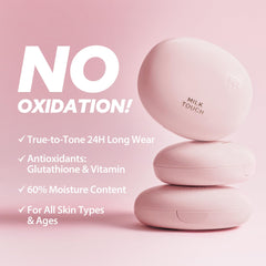 milktouch Cushion Foundation, 24H Flawless Skin, Radiant Shine, No Oxidation, Long-Lasting, Non-Creasing, 60% Hydrating Skincare Infused Korean Foundation, Valentines Gifts (24N Sand Beige)