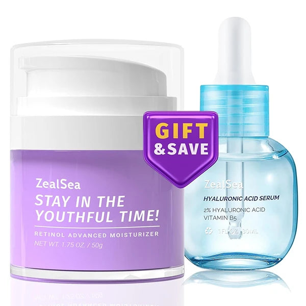 Zealsea Hydration Boost and Renewal Set: 2% Hyaluronic Acid Serum and Anti-aging Retinol Cream Revitalize Youthful Radiance.