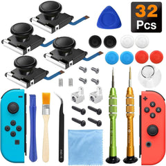 Joystick Replacement Repair Kit for Joycon, 32PCS Joystick Parts for Fix Drift Nintendo Switch JoyCon Controller/Switch Lite, Replacement Left Right Analog Thumb Stick