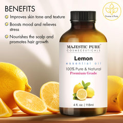 MAJESTIC PURE Lemon Essential Oil | 118 ml | 100% Pure and Natural Lemon Oil | Premium Grade Essential Oils for Hair Care, Home Diffusers, Skin, Aromatherapy, Massage and Humidifiers
