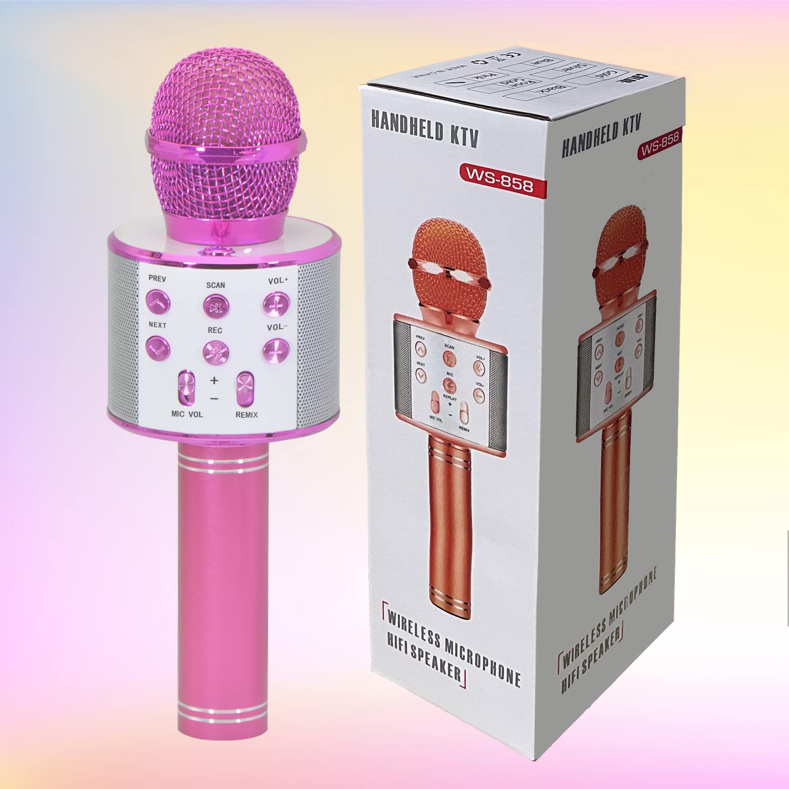 Keyian Gifts for Girls Age 4-10, Wireless Bluetooth Karaoke Microphone for Kids Girls Gifts for 5-10 Year Old Girls Toys for 5-10 Year Old Girls Boys Pink KIBM1