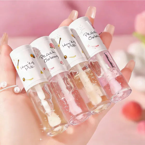 Grospe 4PCS Hydrating Clear Lip Oil Set - Jelly Honey Lip Gloss Oil with Big Brush, Long-Lasting Moisturizing Nourishing Lip Balm, Hydrating Glossy Lip Care, Lip Care Makeup Kit