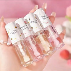 Grospe 4PCS Hydrating Clear Lip Oil Set - Jelly Honey Lip Gloss Oil with Big Brush, Long-Lasting Moisturizing Nourishing Lip Balm, Hydrating Glossy Lip Care, Lip Care Makeup Kit