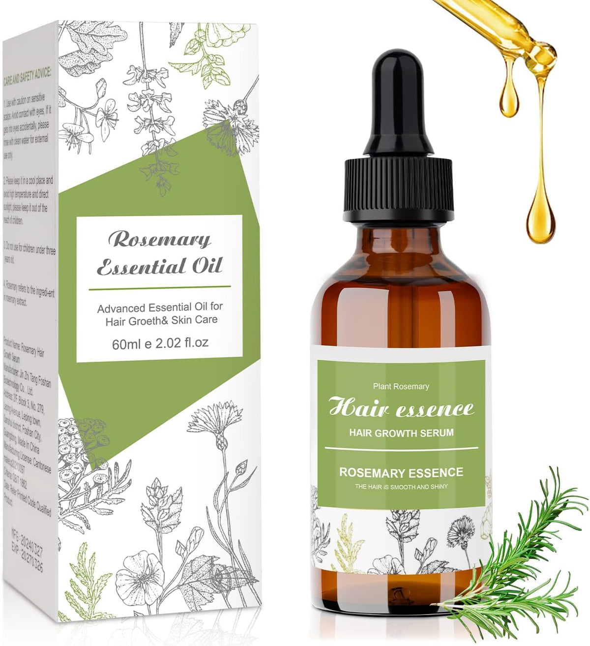 NALACAL Rosemary Hair Oil for Growth and Strengthening, Rosemary Mint Scalp & Hair Serum for Men and Women, 2oz 60ml, Nourishing Hair and Scalp Treatment
