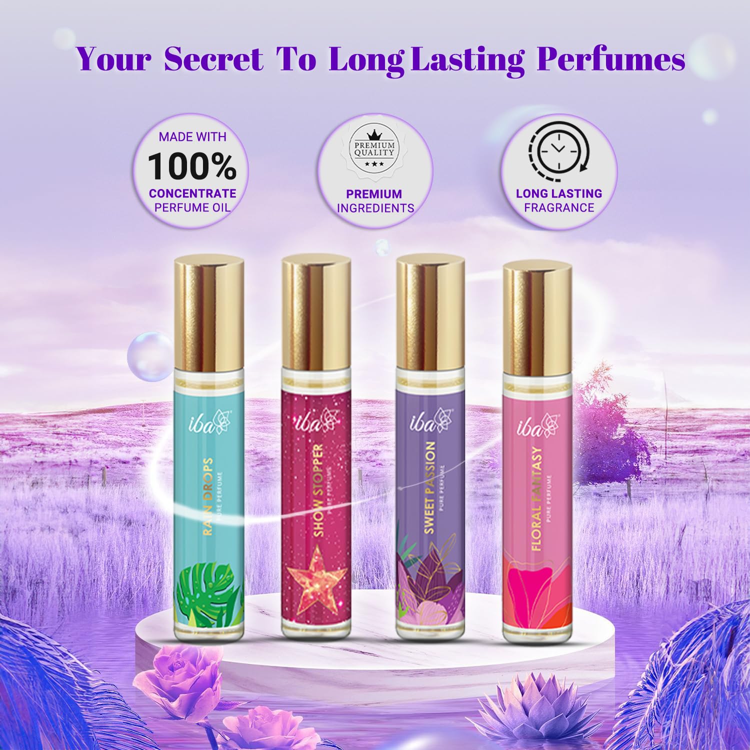 Iba Halal Care Pure Perfume Gift Set - Set of 4 Alcohol Free Rollerball Perfumes