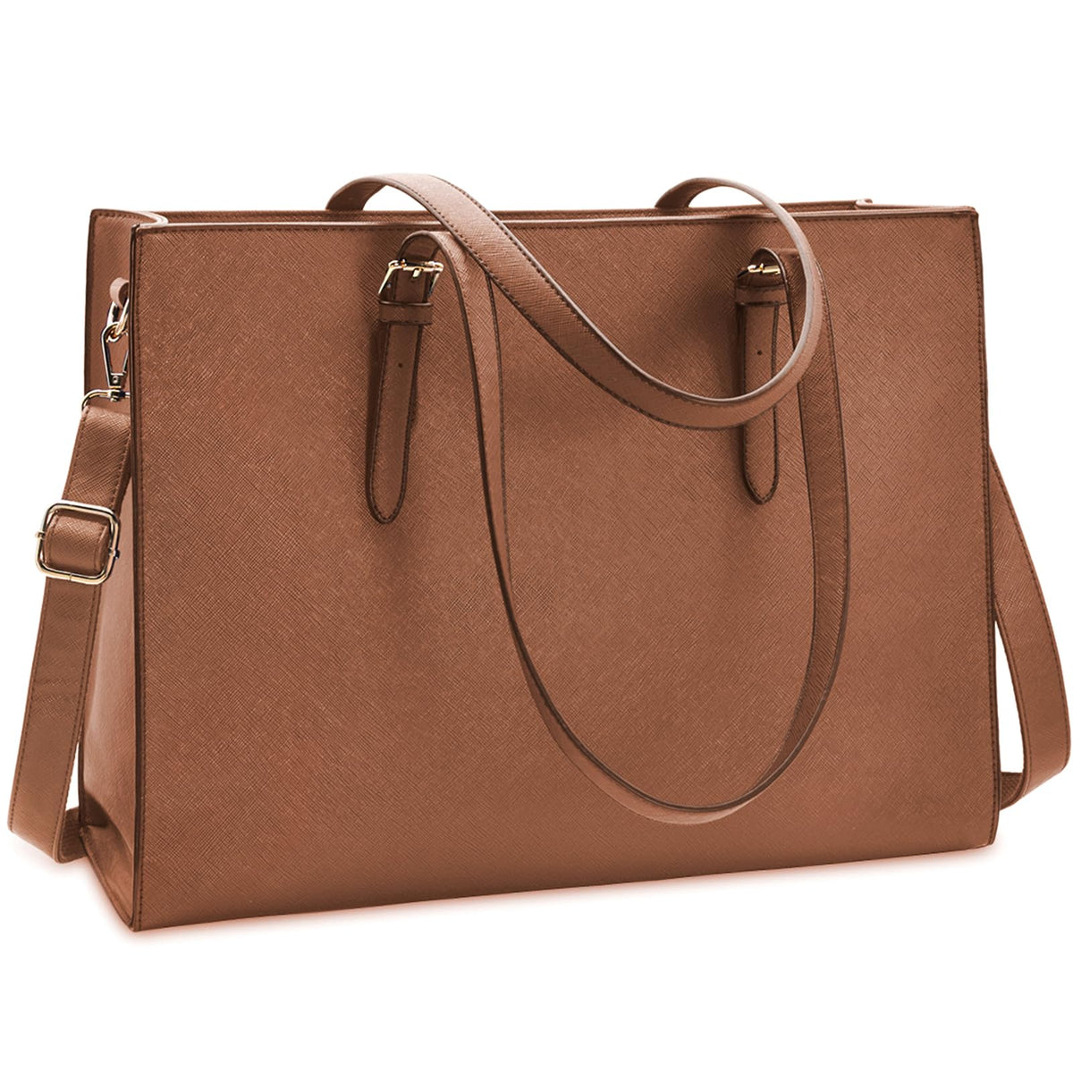 Laptop Bag for Women Waterproof Lightweight Leather 15.6 Inch Computer Tote Bag - Dark Brown