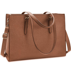 Laptop Bag for Women Waterproof Lightweight Leather 15.6 Inch Computer Tote Bag - Dark Brown