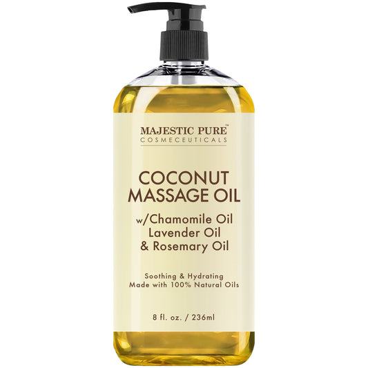 MAJESTIC PURE Coconut Massage Oil - Huge 236ml | Ultra-Glide Formula with Soothing Aroma | Natural Oils for Massage Therapy & Pain Relief | Suitable for All Skin Types - Men & Women