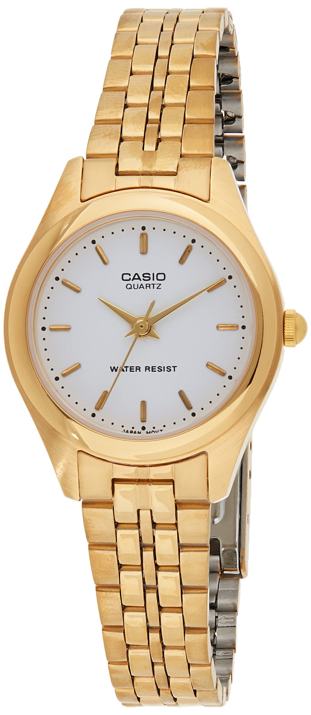 Casio Womens Quartz Watch, Analog Display and Leather Strap Gold/White