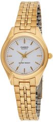 Casio Womens Quartz Watch, Analog Display and Leather Strap Gold/White