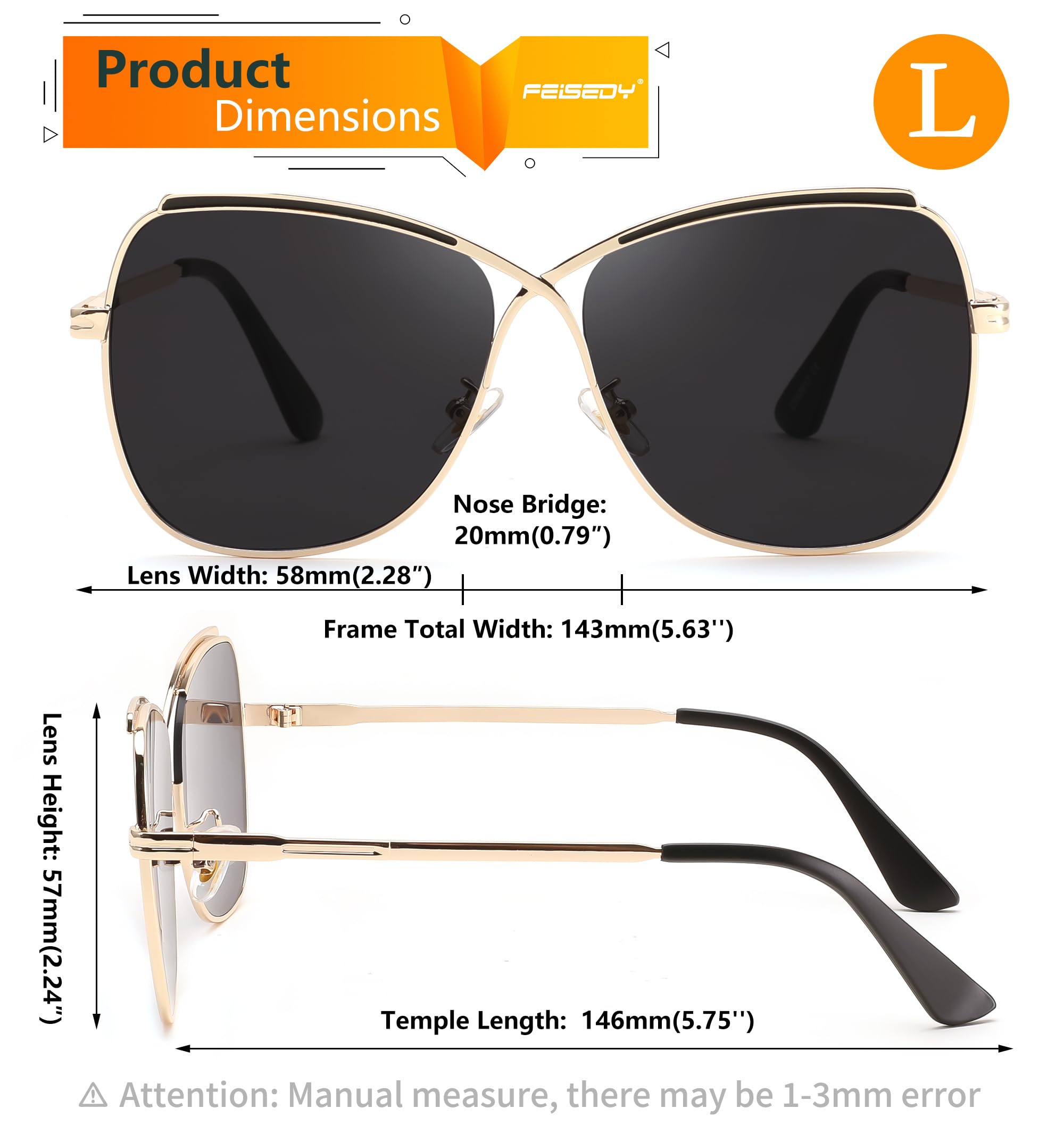FEISEDY Womens Pilot Sunglasses Oversized Butterfly X Shape Design Cateye Cute Lady Sunglasses B2738