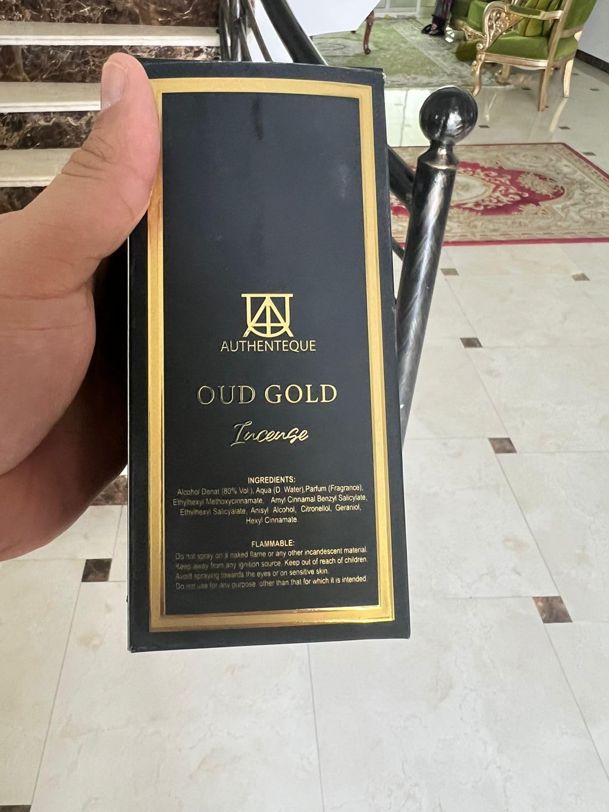 AUTHENTEQUE - Oud Gold Incense - Perfumes for Women & Men - Inspired by LV Ombré Nomade - Luxury - Strong & Seductive - Unisex - Agarwood, Rose, Saffron, Amber Wood, Raspberry - Parfum - 2.7oz 80ml