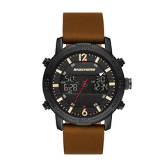 Skechers Men's Quartz Lightweight Analog Digital Watch - Redlands Black/Brown