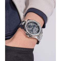 Guess Empire Multi-function Analog Watch for Men, 46 mm Case Width, Silver Tone/Black