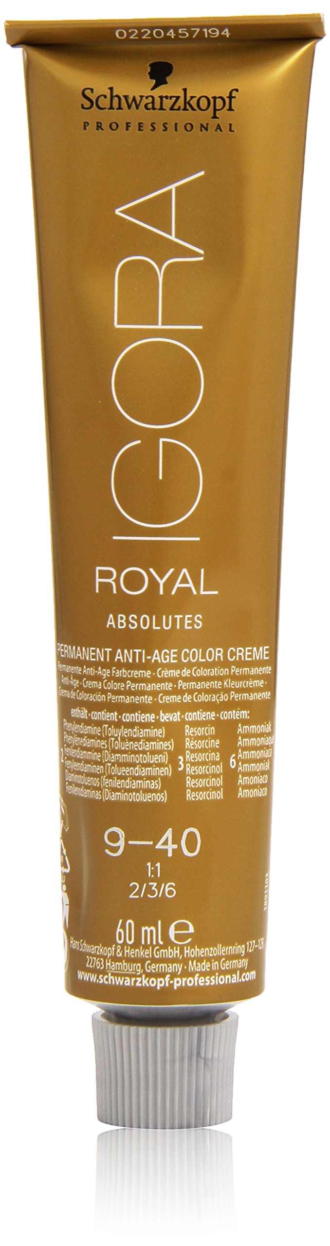 Schwarzkopf Igora Absolutes Permamnent Hair Colour Number 9-40 Extra Light Blonde Beige, 60 ml