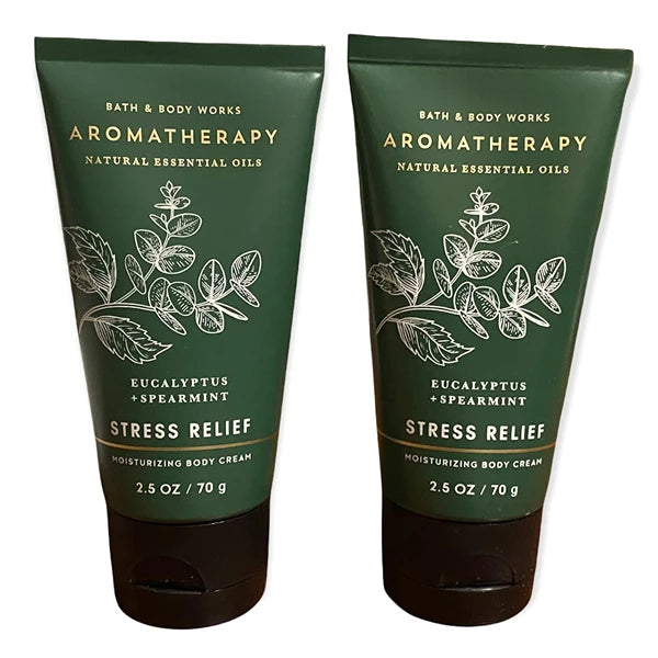 Bath & Body Works 2 Piece Pack Aromatherapy Eucalyptus Spearmint Stress Relief Travel Size ( 2.5 oz / 57 g Each) Body Cream