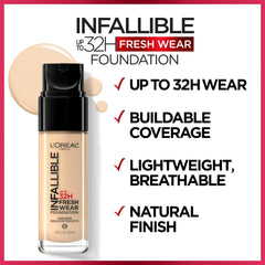 L'Oreal Paris Makeup Infallible Up to 24 Hour Fresh Wear Foundation, All-day Staying Power meets Lightweight, Breathable Coverage