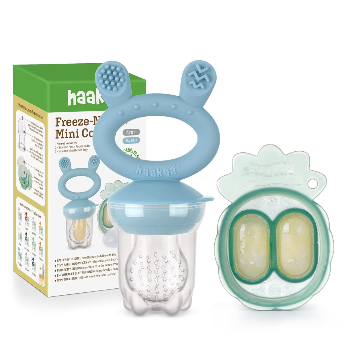 Haakaa Baby Fruit Food Feeder Pacifier | Breastmilk Popsicle Molds for Teething | Silicone Feeder and Teether for Baby Teething Relief & Infant Safely Self Feeding, BPA Free (Sky Blue)