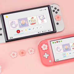 GeekShare 4PCS Silicone game console Thumb Grip Caps, Kawaii Cherry Blossom Joystick Cover Compatible with Switch/OLED/Switch Lite (Sakura)